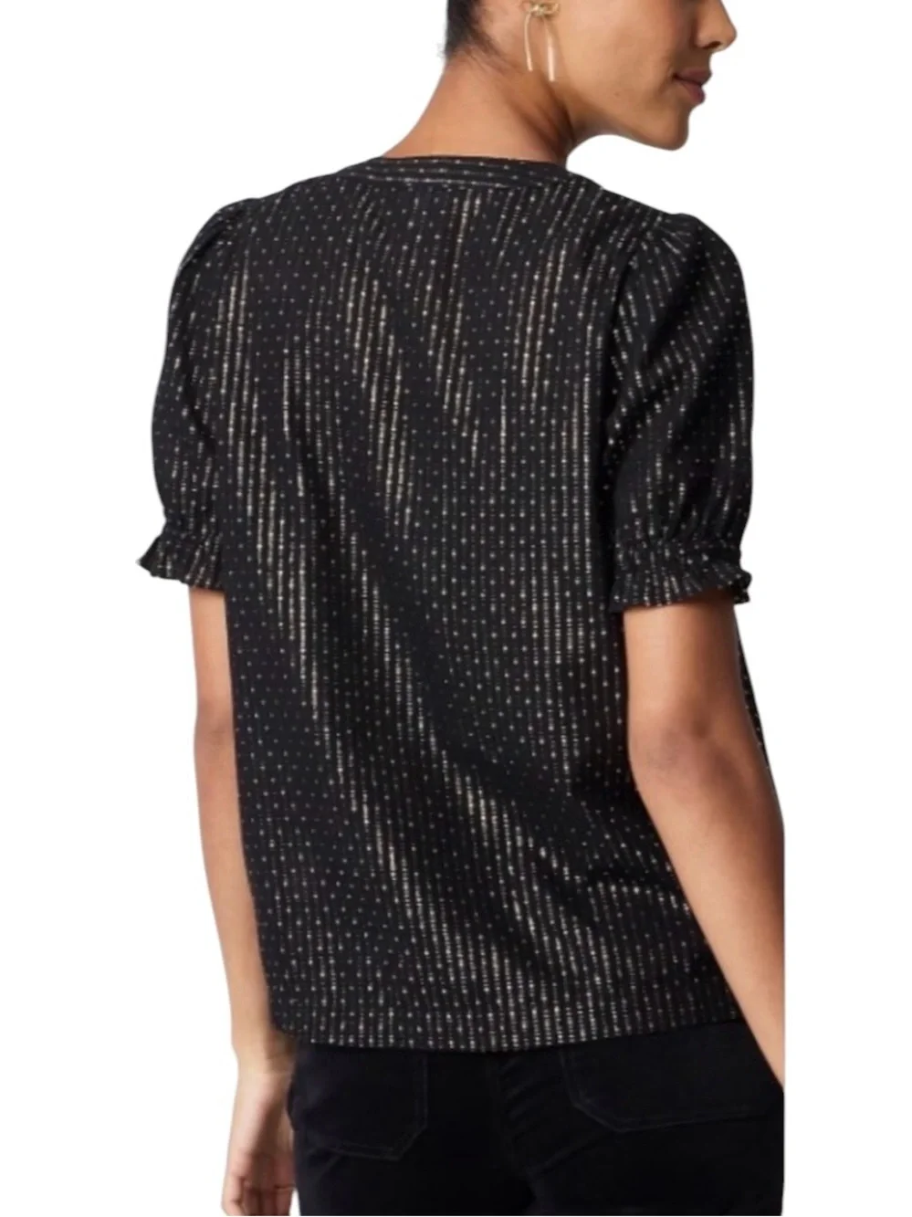 NWT J. Crew Black & Metallic Gold Lurex Dot Puff Sleeve Blouse - XS